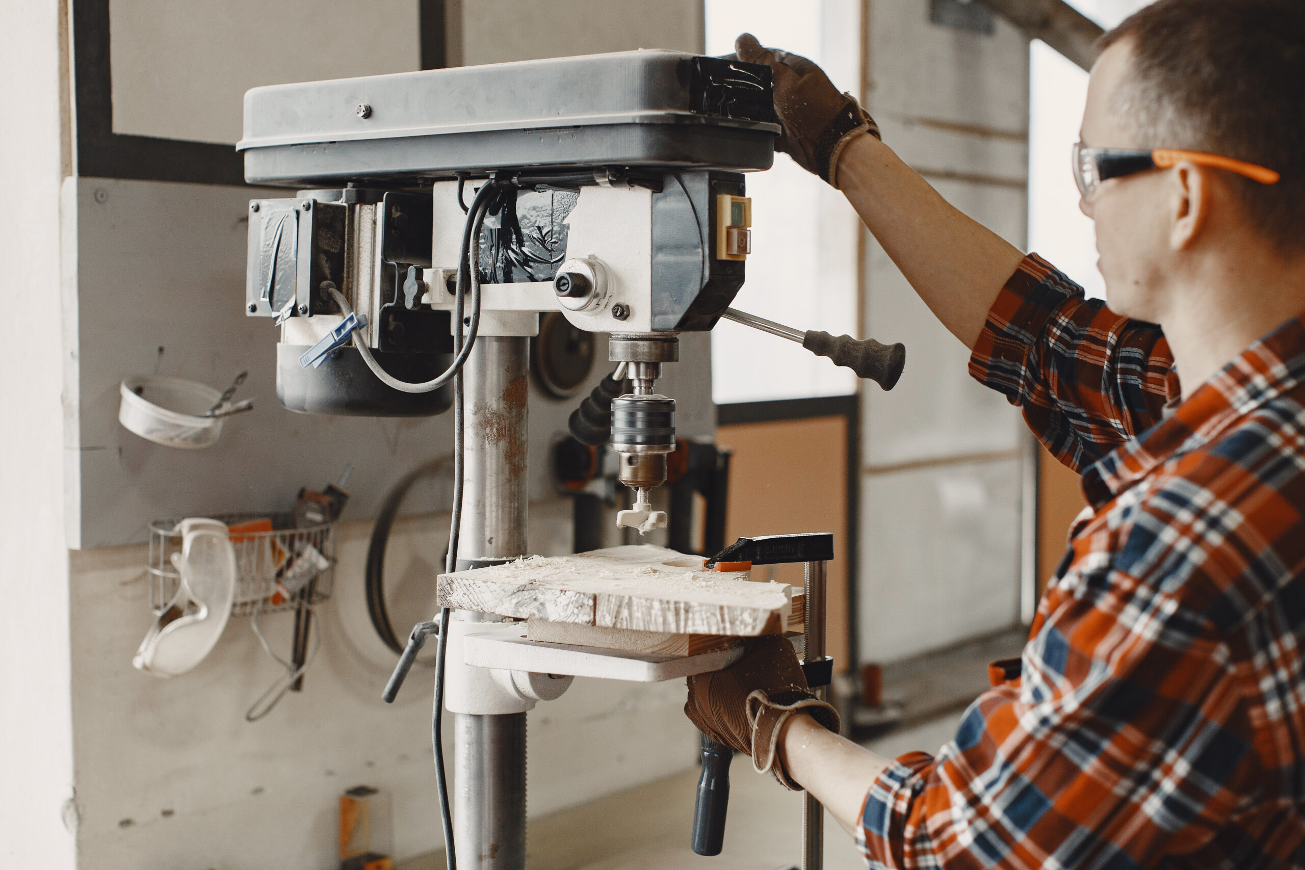 Carpenter working with circular saw