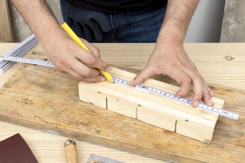 Carpentry concept ruler pencil high view